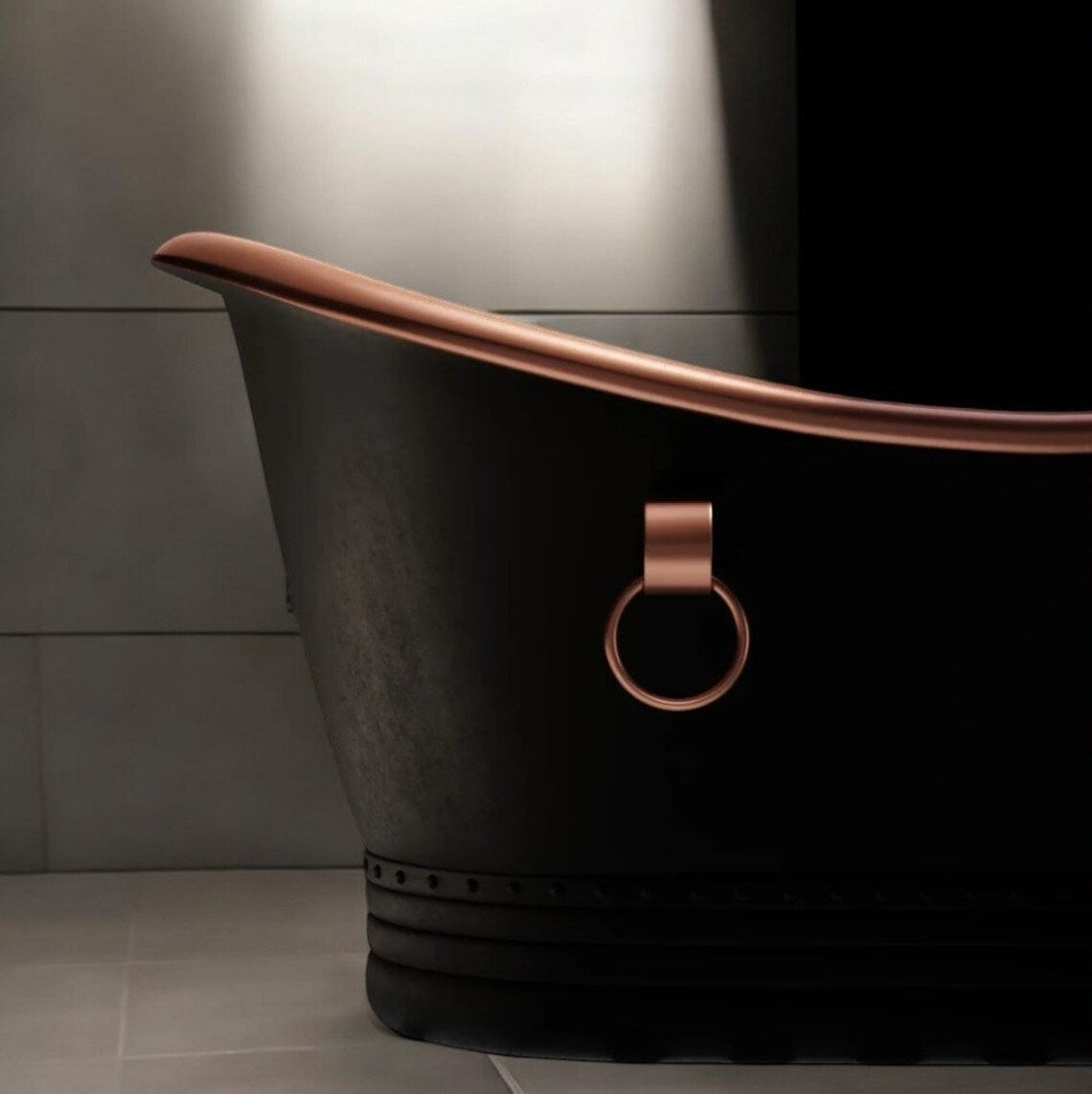 Handcrafted Black Patina Copper Bathtub - Luxury Freestanding Double Slipper Tub