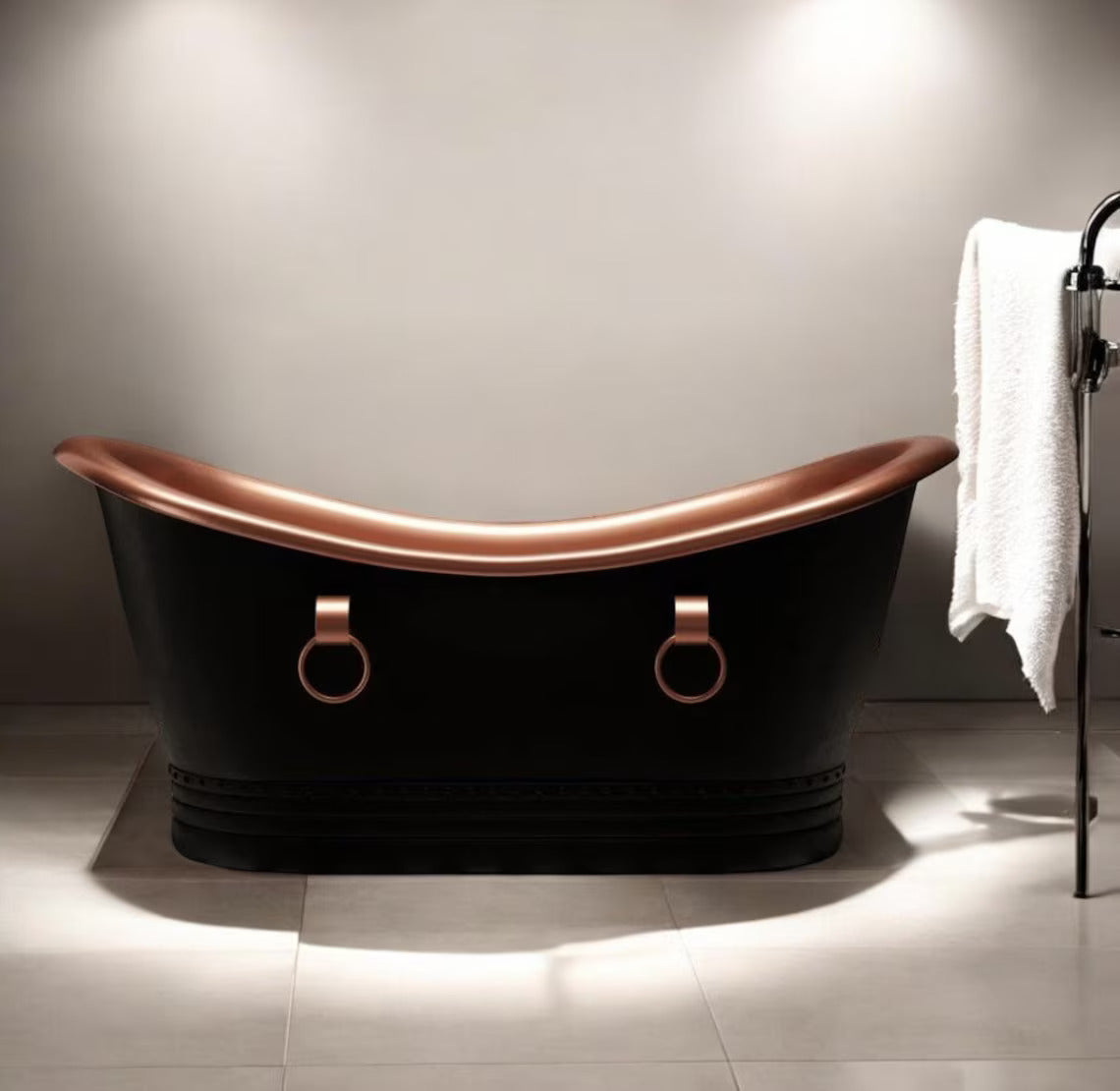Handcrafted Black Patina Copper Bathtub - Luxury Freestanding Double Slipper Tub