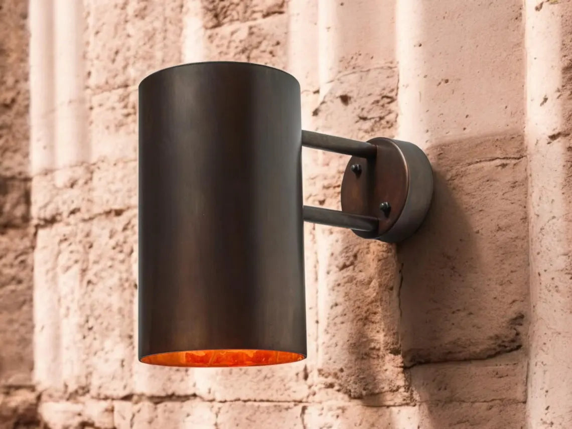 Hand-Hammered Black Copper Wall Sconce - Modern Cylindrical Outdoor Light