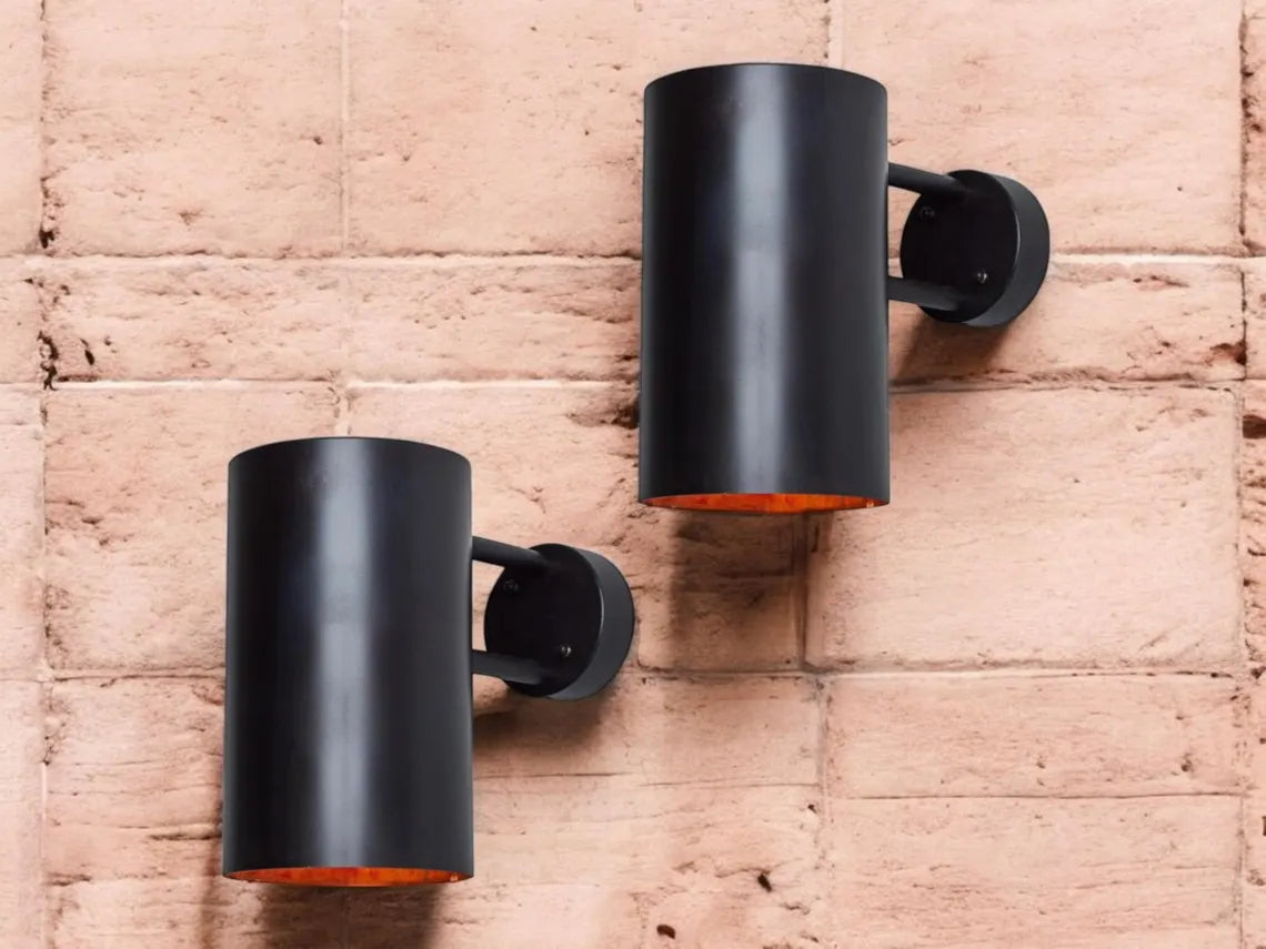 Hand-Hammered Black Copper Wall Sconce - Modern Cylindrical Outdoor Light