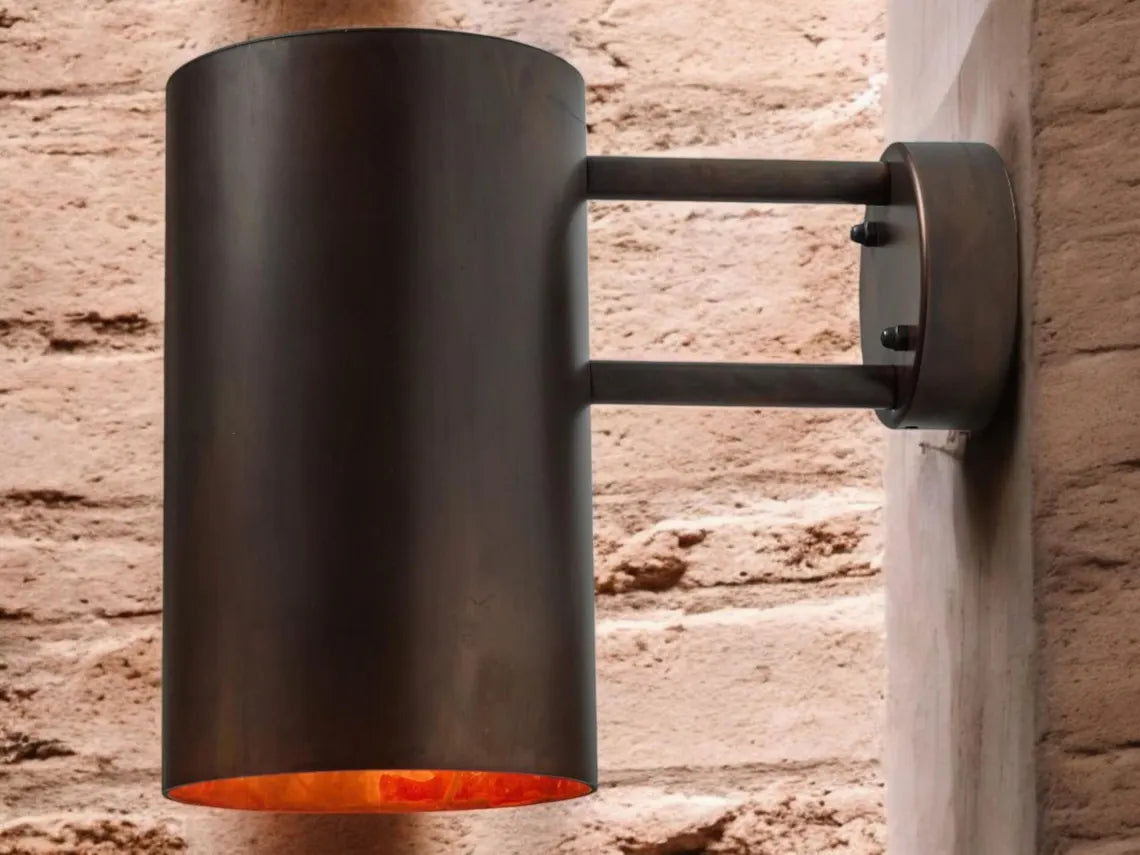 Hand-Hammered Black Copper Wall Sconce - Modern Cylindrical Outdoor Light