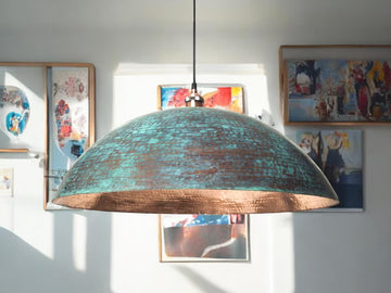 Hand-Hammered Blue Patina Copper Dome Pendant Light