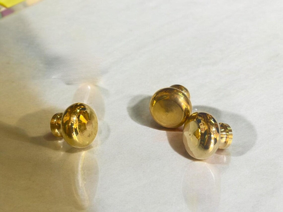 Solid Brass Mushroom Cabinet Knobs - Round Handcrafted Drawer Pulls