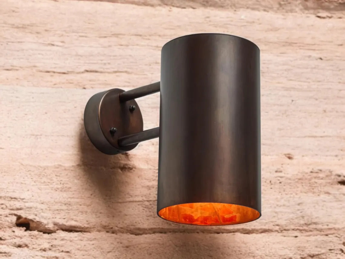 Hand-Hammered Black Copper Wall Sconce - Modern Cylindrical Outdoor Light