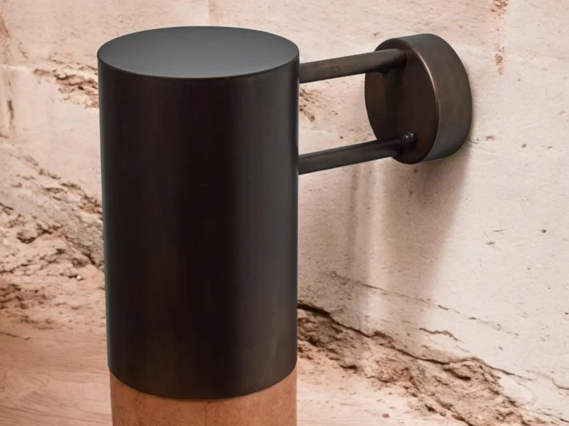 Hand-Hammered Black Copper Wall Sconce - Modern Cylindrical Outdoor Light