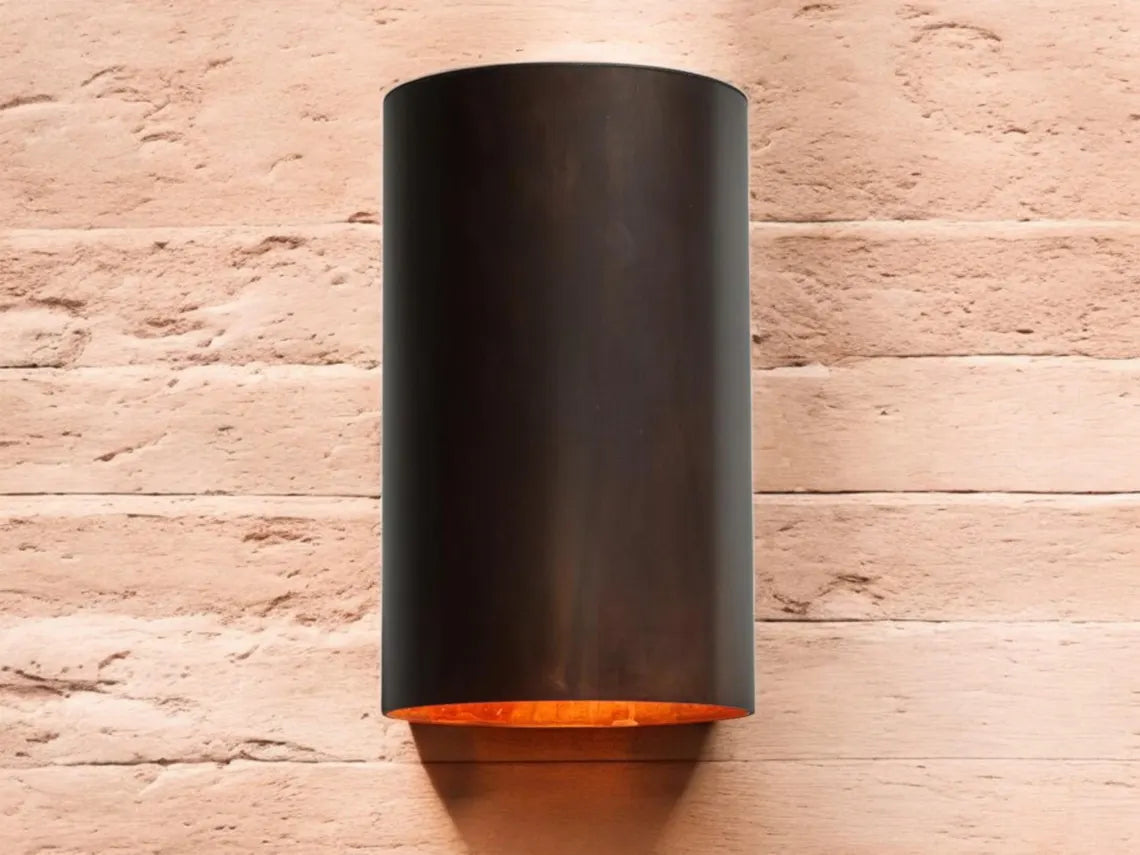 Hand-Hammered Black Copper Wall Sconce - Modern Cylindrical Outdoor Light