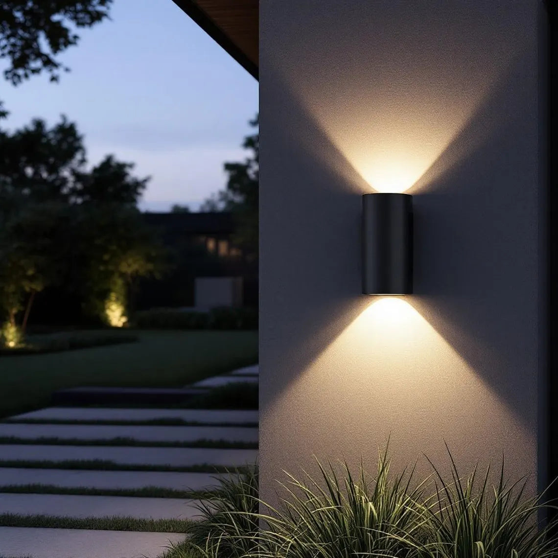 Hand-Hammered Black Copper Wall Sconce - Modern Cylindrical Outdoor Light