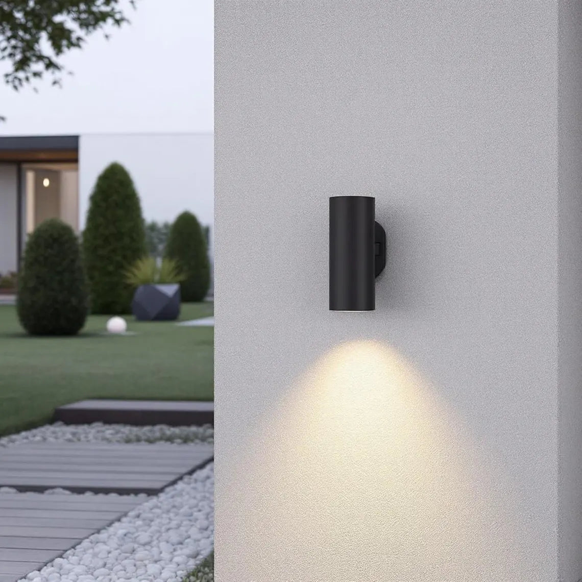 Hand-Hammered Black Copper Wall Sconce - Modern Cylindrical Outdoor Light
