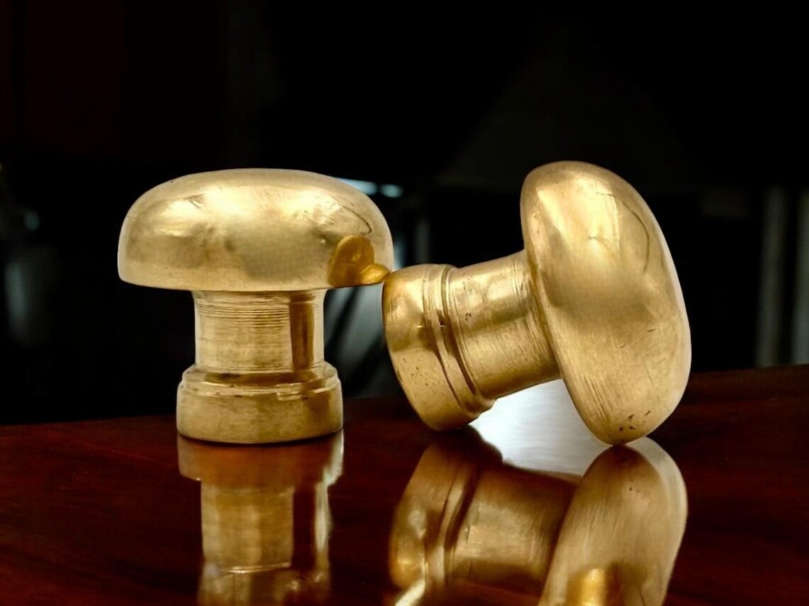 Solid Brass Mushroom Cabinet Knobs - Round Handcrafted Drawer Pulls
