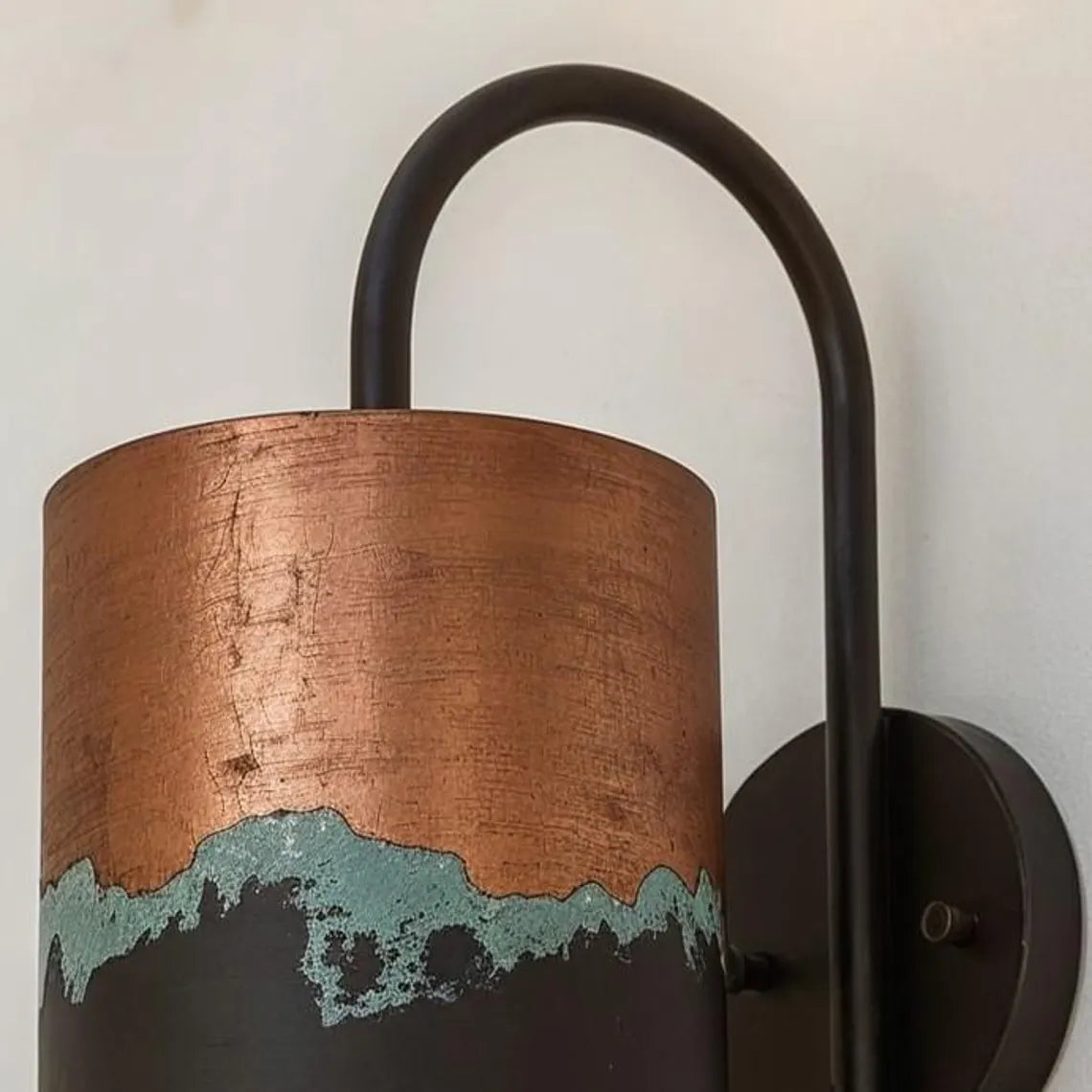 Hand-Hammered Copper Wall Sconce - Aged Patina & Matte Black