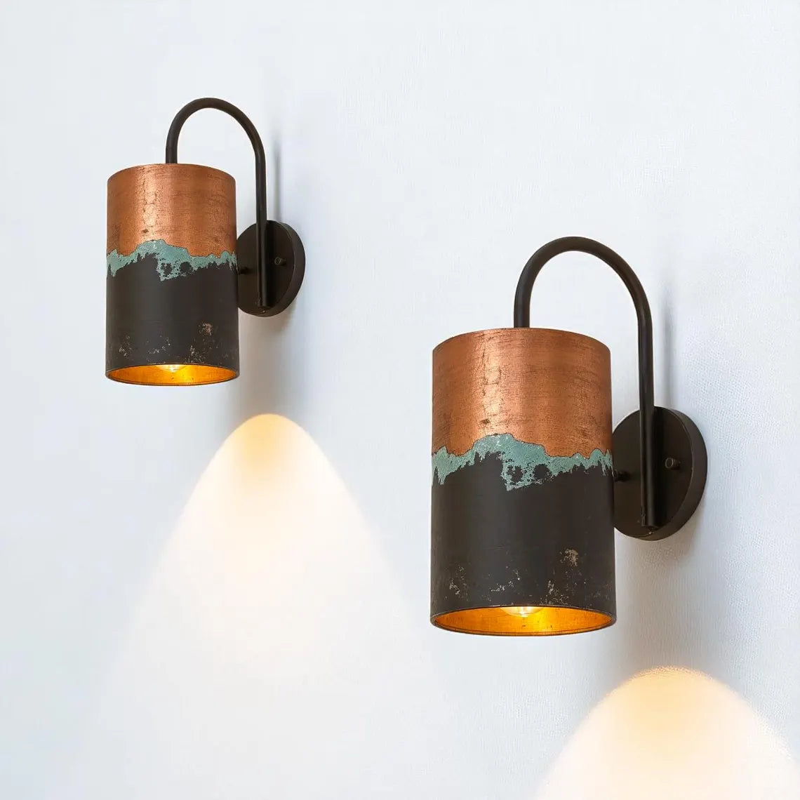 Hand-Hammered Copper Wall Sconce - Aged Patina & Matte Black