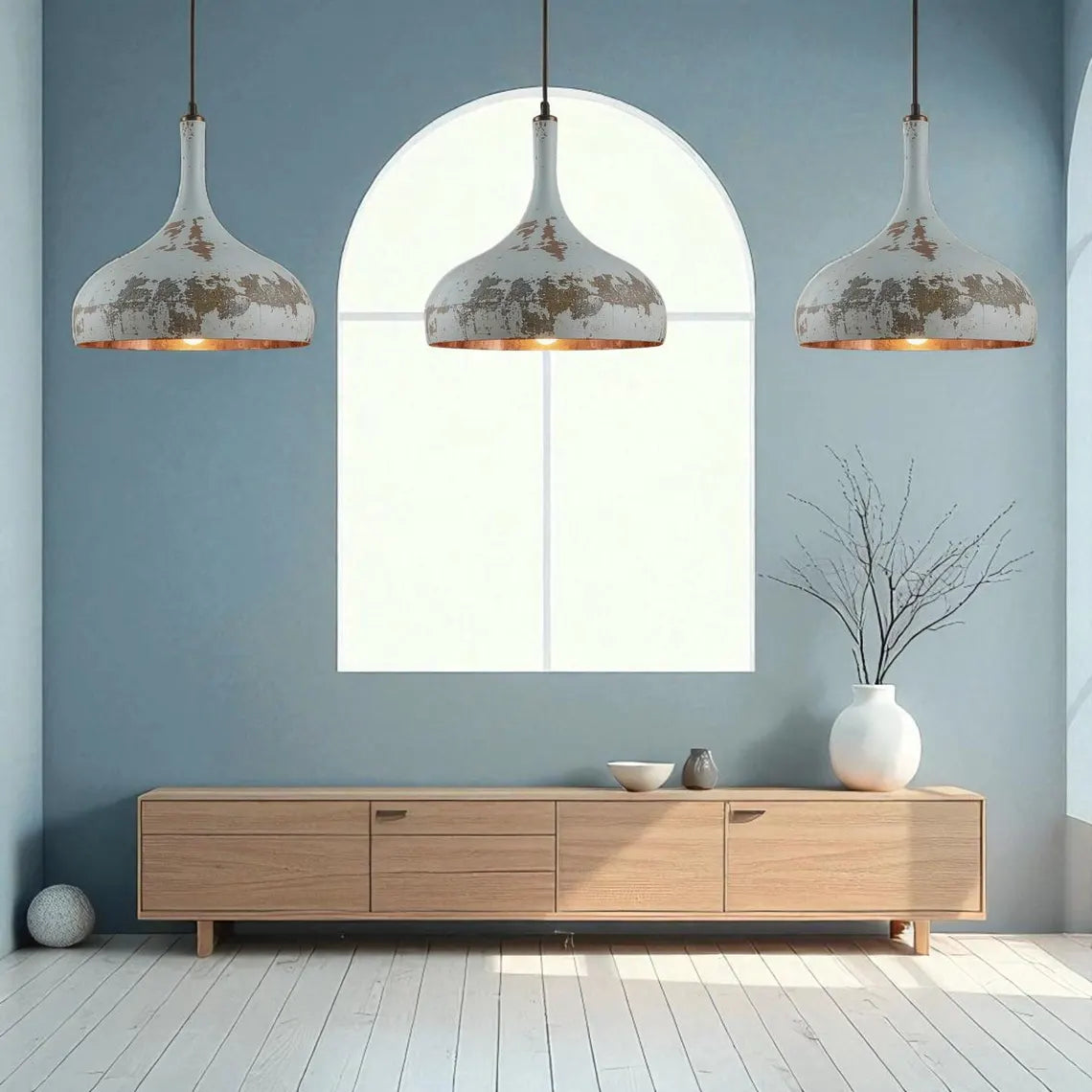 Hand-Hammered Copper Tear Pendant Light - Rustic White Patina