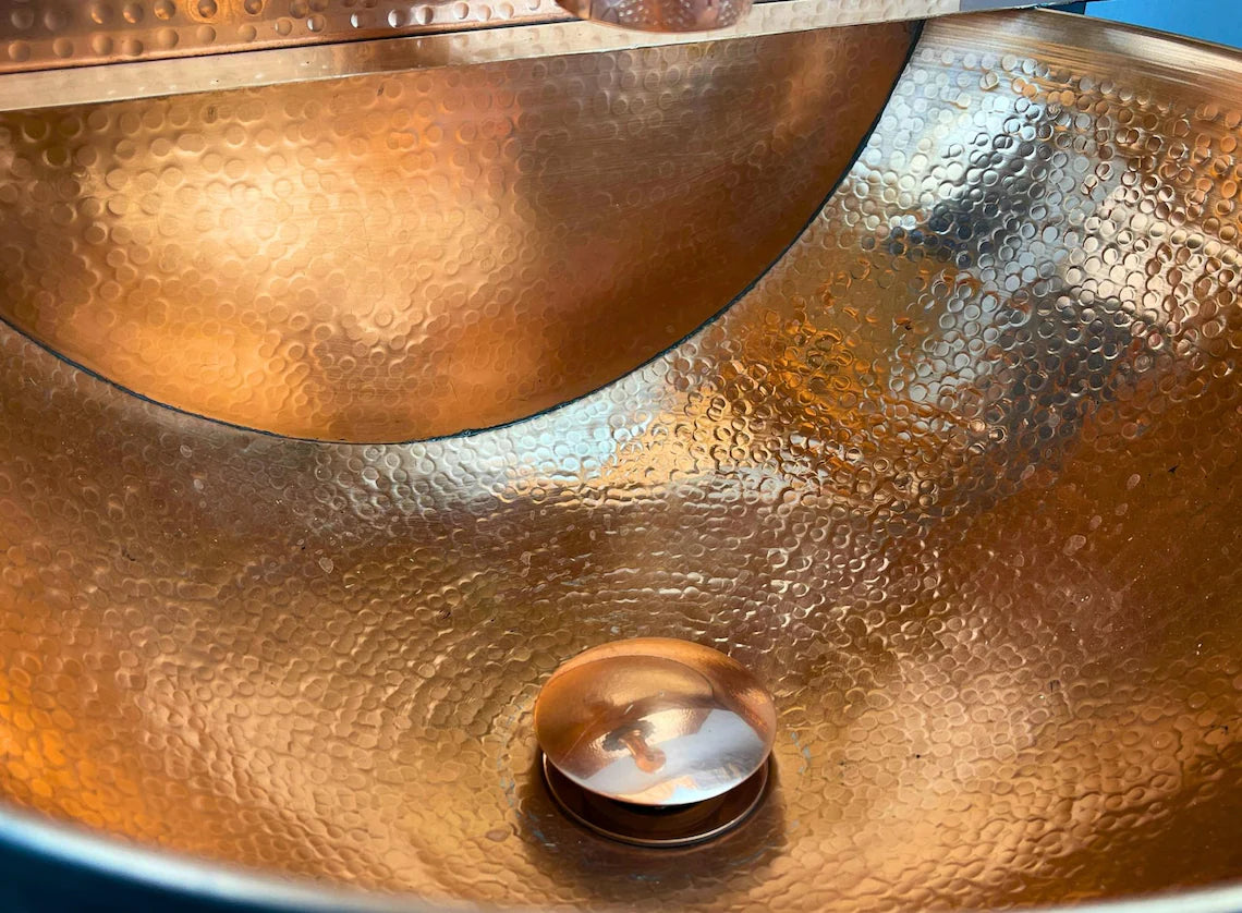 Hand-Hammered Black Copper Wall Mount Sink - Moroccan Basin