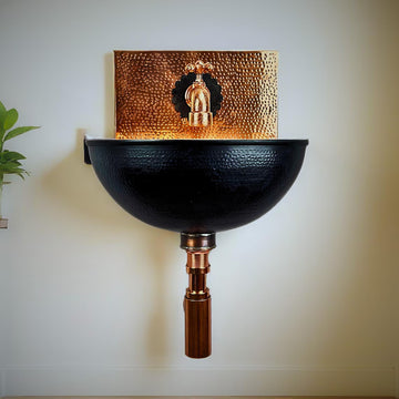 Hand-Hammered Black Copper Wall Mount Sink - Moroccan Basin