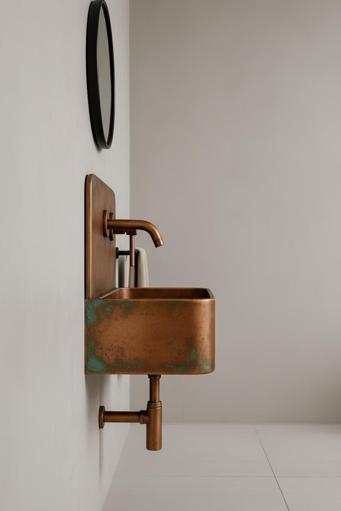Wall-Mounted Rustic Copper Bathroom Sink - Industrial Patina Basin Set