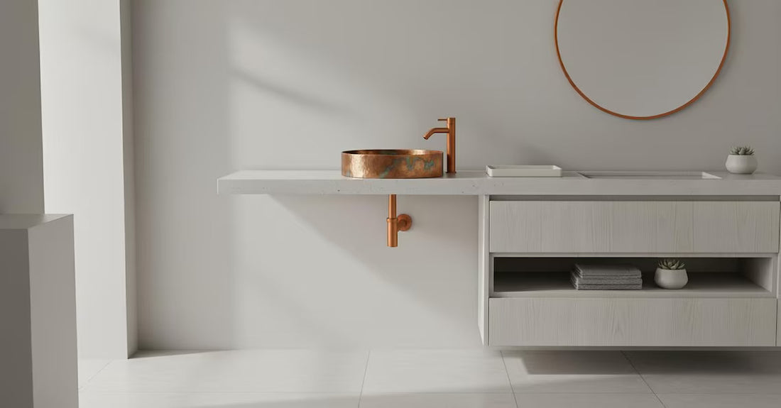 Hand-Hammered Copper Vessel Sink - Marbled Green Patina Accents