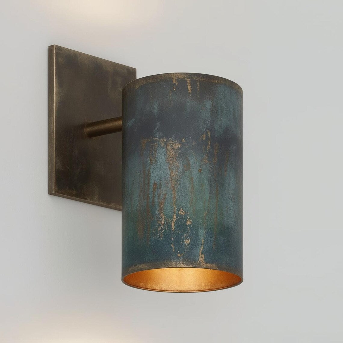 Hand-Hammered Copper Wall Sconce - Rustic Patina Cylinder Light