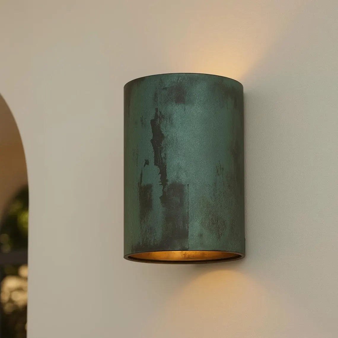 Handcrafted Green Patina Copper Wall Sconce - Modern Scandinavian Outdoor Up & Down Light