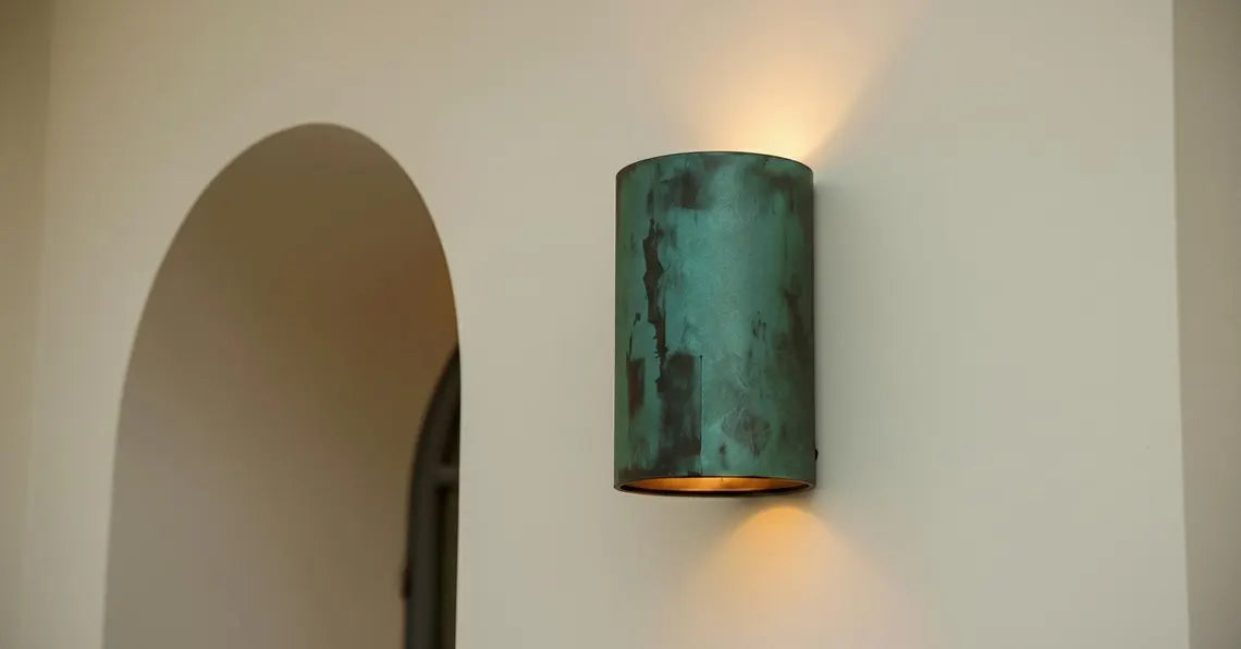 Handcrafted Green Patina Copper Wall Sconce - Modern Scandinavian Outdoor Up & Down Light