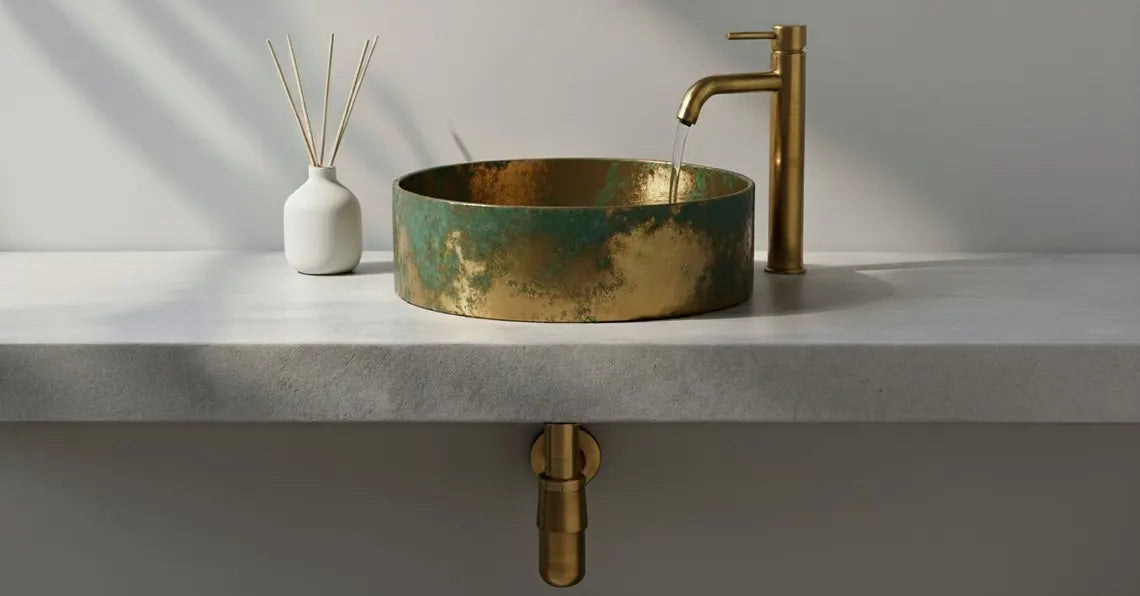Hand-Hammered Green Patina Brass Vessel Sink - Vintage Luxury Bathroom Basin