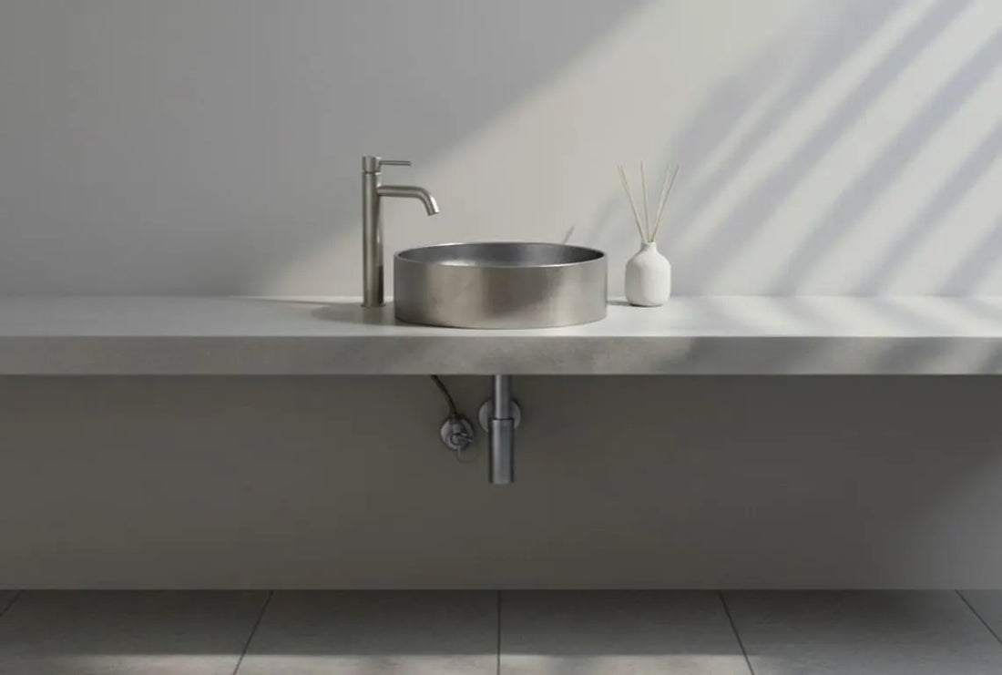 Hand-Hammered Stainless Steel Vessel Sink - Modern Industrial Bathroom Basin