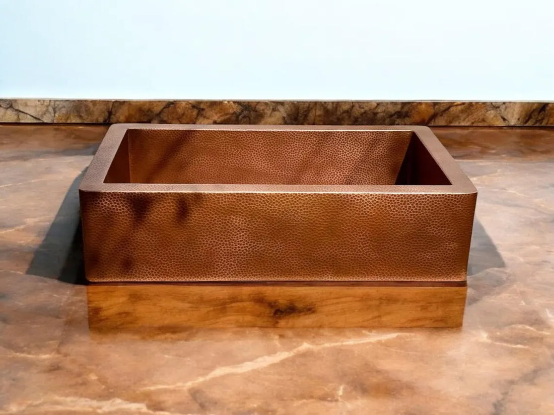 Hand-Hammered Copper Farmhouse Sink - Apron Front Kitchen Basin