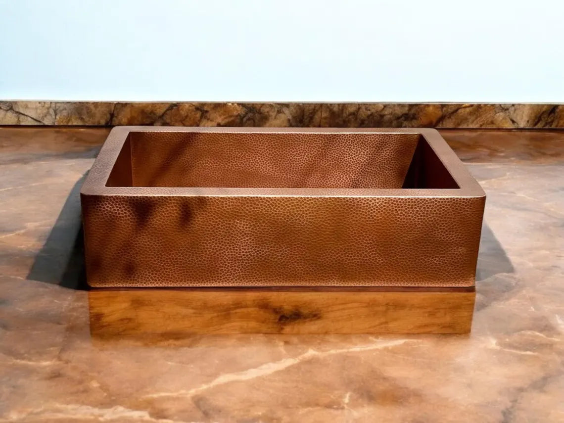 Hand-Hammered Copper Farmhouse Sink - Apron Front Kitchen Basin