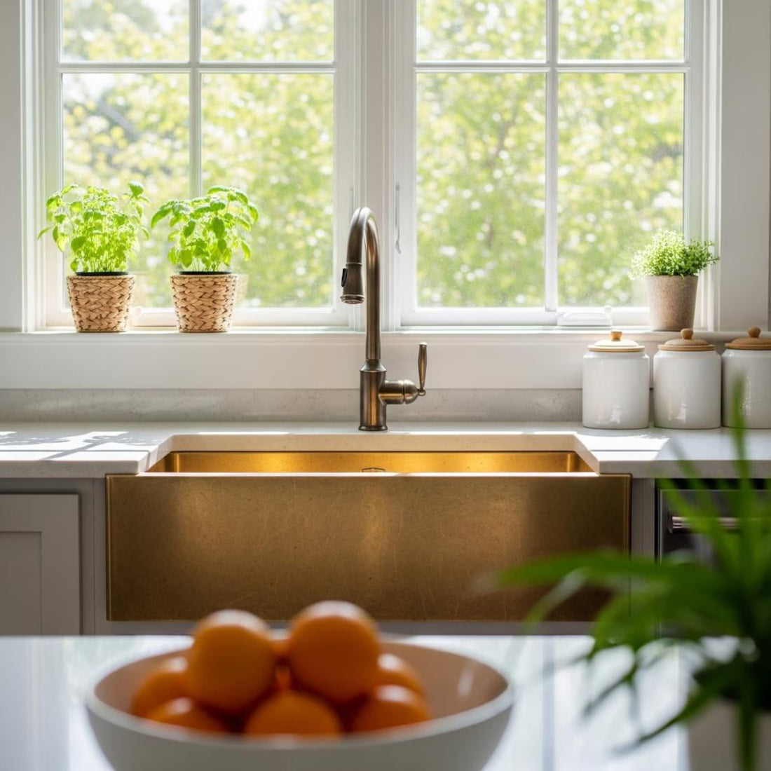 Handcrafted Brass Farmhouse Sink - Polished Apron Front Kitchen Basin