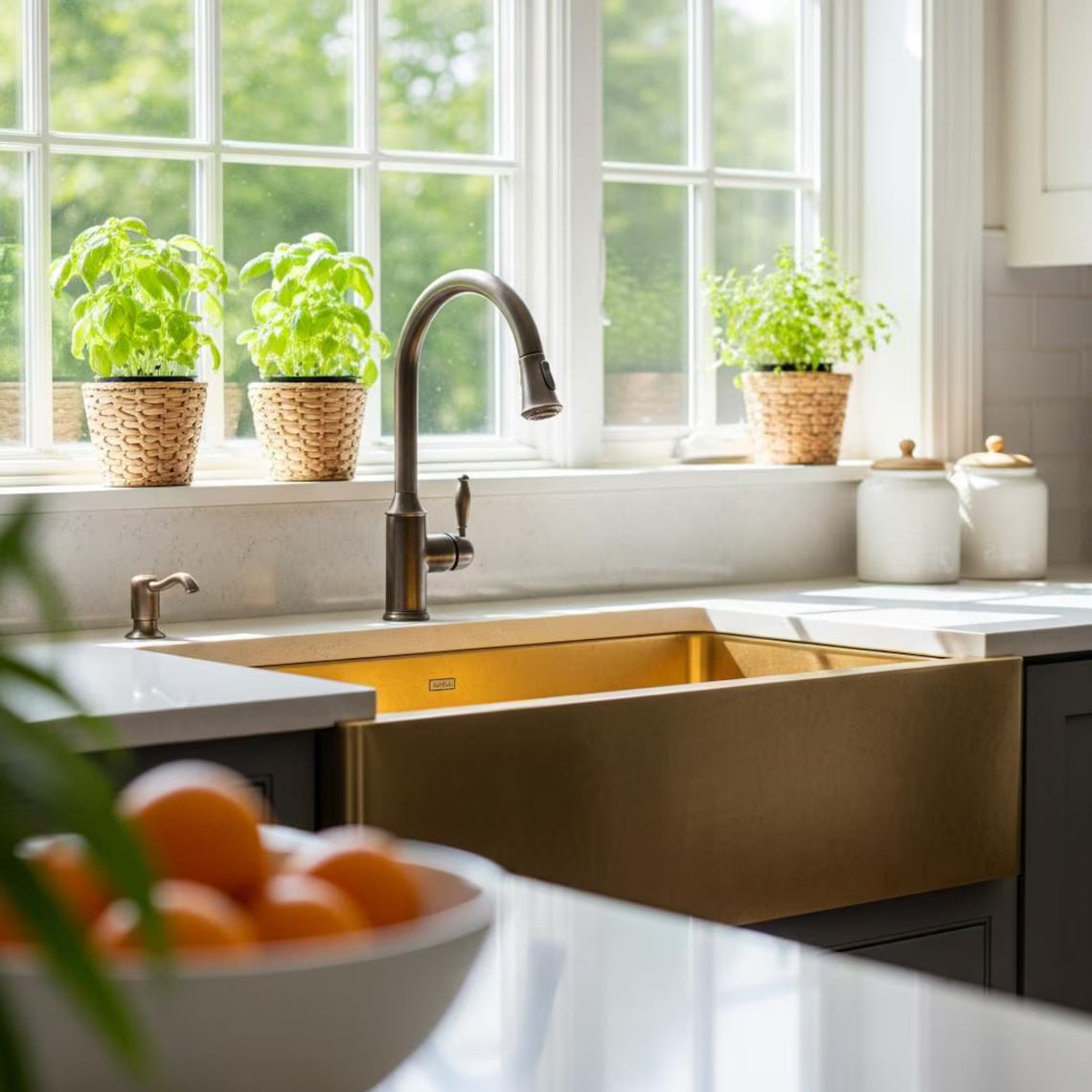 Handcrafted Brass Farmhouse Sink - Polished Apron Front Kitchen Basin