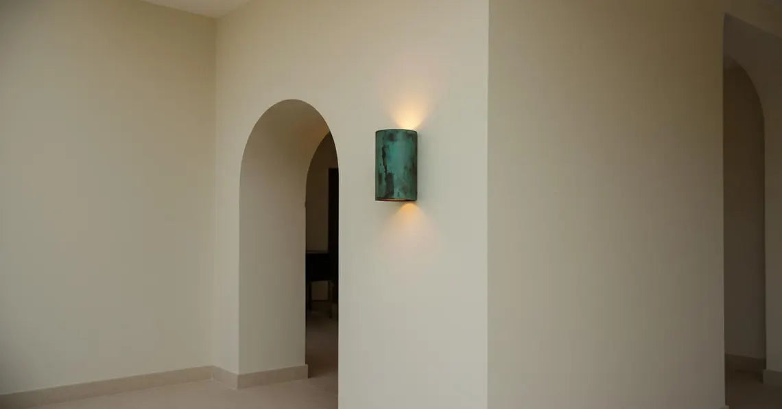 Handcrafted Green Patina Copper Wall Sconce - Modern Scandinavian Outdoor Up & Down Light
