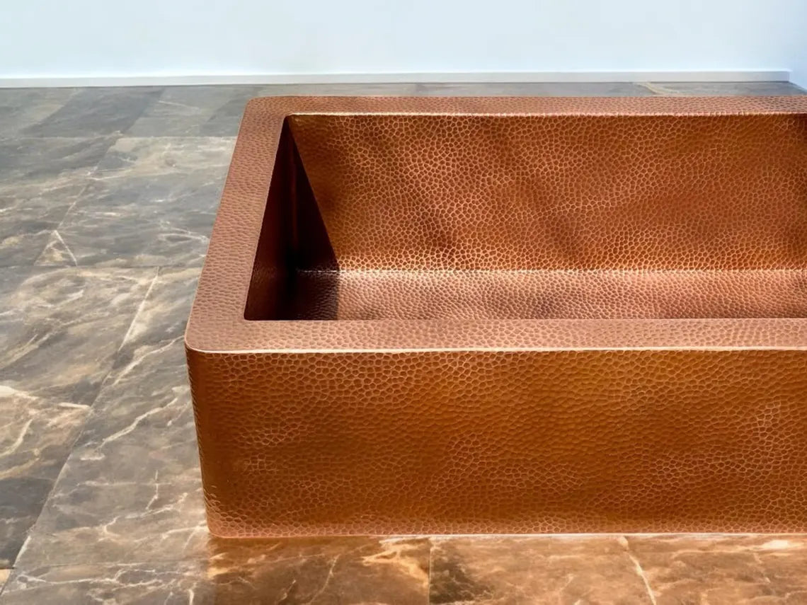 Hand-Hammered Copper Farmhouse Sink - Apron Front Kitchen Basin