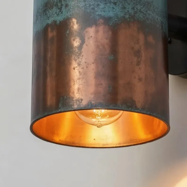 Hand-Hammered Copper Wall Sconce - Cylindrical Patina Design