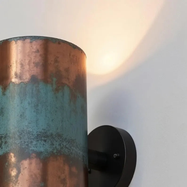 Hand-Hammered Copper Wall Sconce - Cylindrical Patina Design