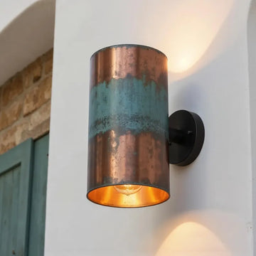 Hand-Hammered Copper Wall Sconce - Cylindrical Patina Design